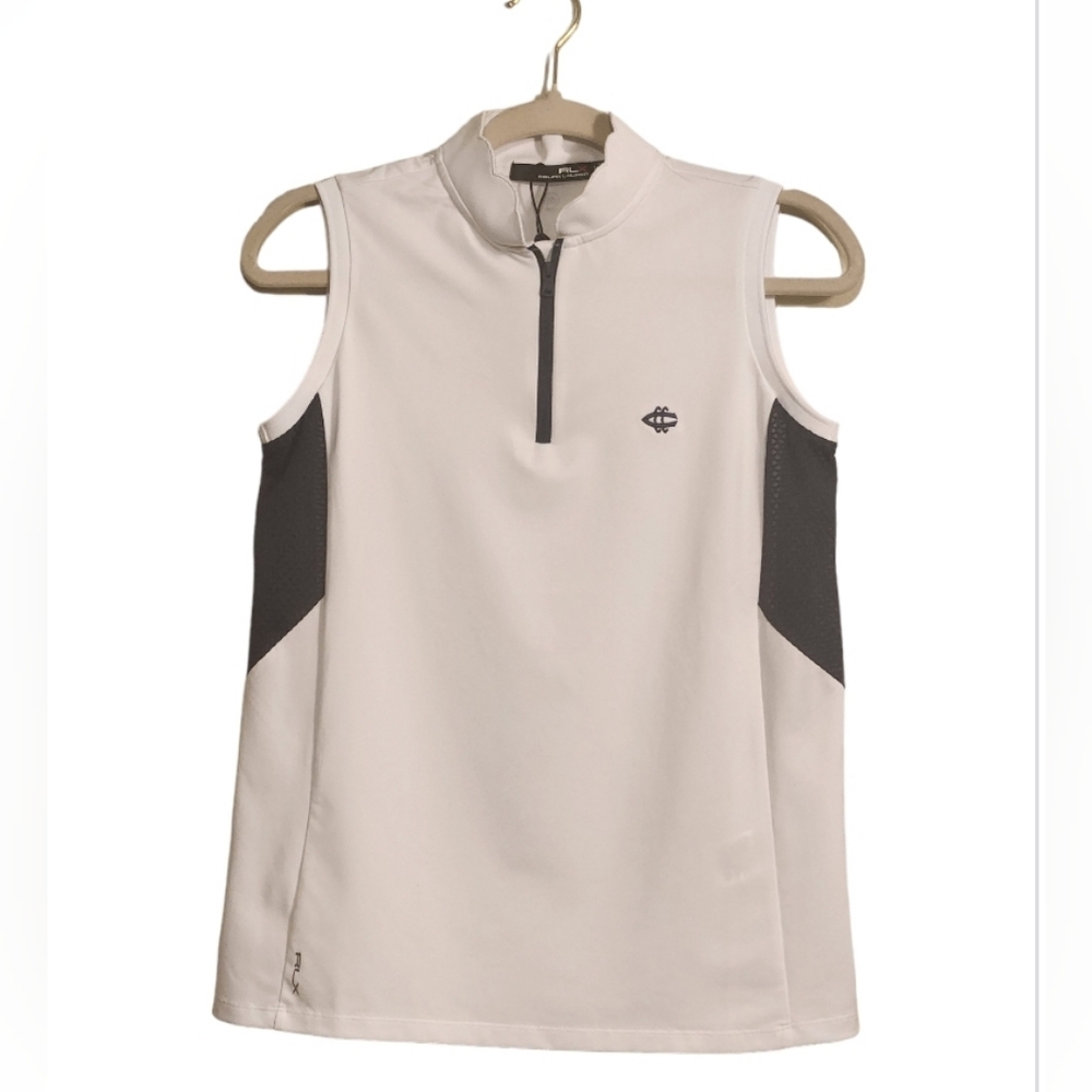 Ralph Lauren RLX tennis/golf wicking sleeveless tee medium white with blue inlay